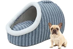 Warm Nest Frenchie Bed, Soft Cozy Pet Cave with Removable Cushion, Non-Slip Washable Slipper Bed for Small Dogs and Cats (Blu
