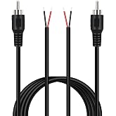 RCA Male Plug Pigtail Wire Audio/Video Cable for TV, Speaker, 2 Pack, 6FT | Tinned Ends, RCA Male Jack Connector Adapter Repair Replace Cord for Audio/Video/AV/Stereo Receiver, Amplifier, Subwoofer