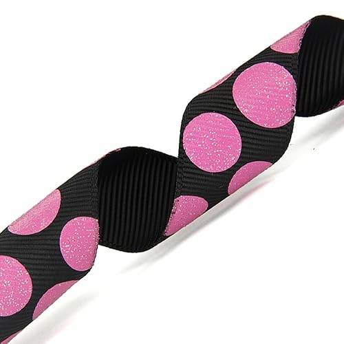 Morex Ribbon Sugar Dots Glitter Grosgrain Ribbon, 7/8-Inch by 20-Yard, Black/Hot Pink (98805/20-713)