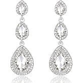 JWICOS Silver Dainty Crystal Rhinestones Three Layered Teardrop Dangle Earrings for Women and Girls Wedding Bridal Elegant Earrings for Brides and Bridesmaids
