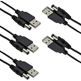 HiLetgo 5pcs USB 2.0 A Male to DC 5.5x2.1mm 5 Volt DC Connector Charge Barrel Jack Power Cable Black(Max 2.5 Ampere Power Cable, Center PIN Positive)