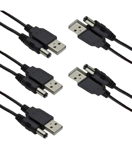 YSJJZRL Cordon d'alimentation USB vers DC Blanc, USB mâle vers DC 5.5 * 2.5/5.5 * 2.1/4.0 * 1.7/3.5 * 1.35/2.5 * 0.7mm Câble de Prise d'alimentation 5V (1M,5.5 * 2.5mm