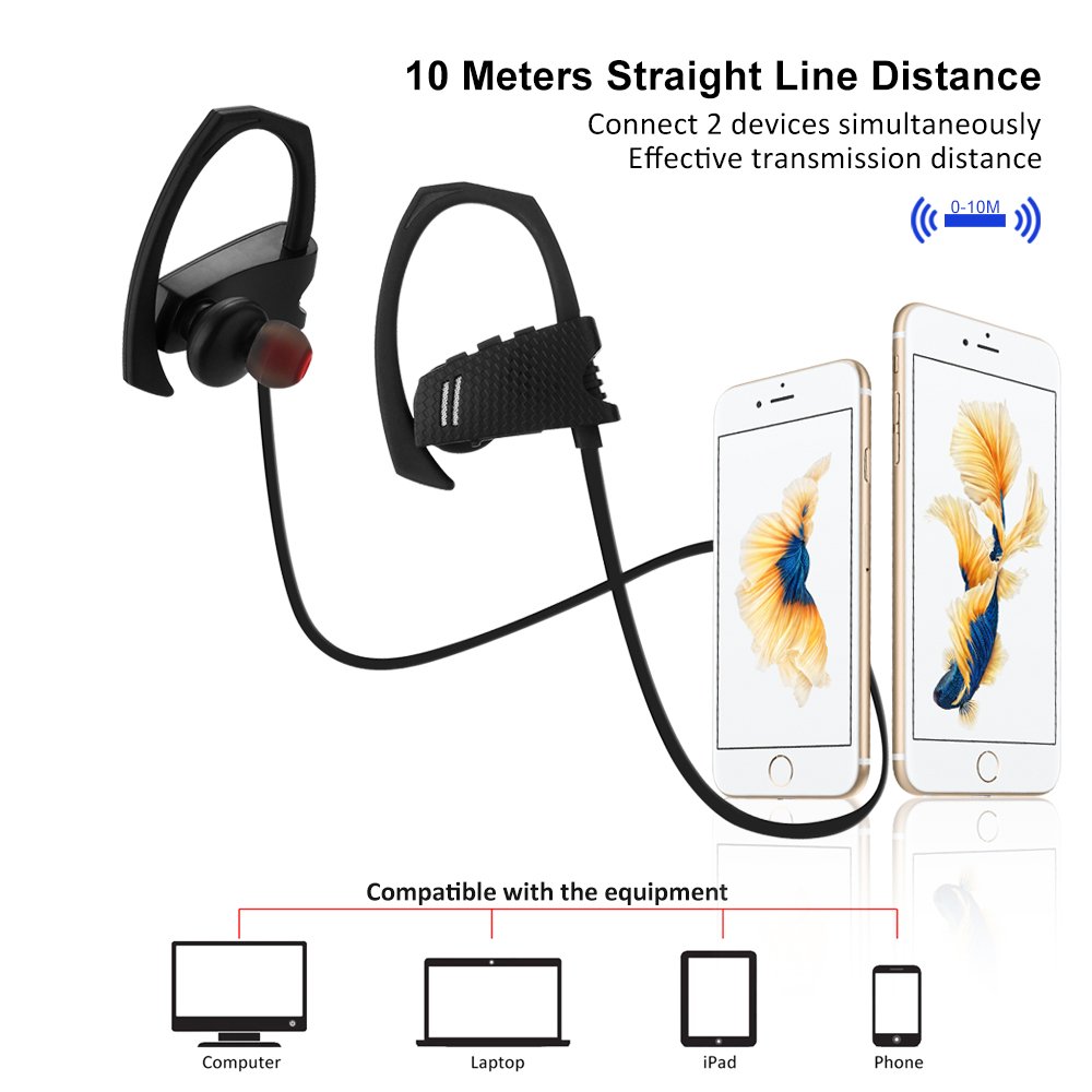 Ecandy Bluetooth Headset,Wireless Headphones Bluetooth 4.1 Sweat-proof Earphones with Mic for Running or Workout,Black