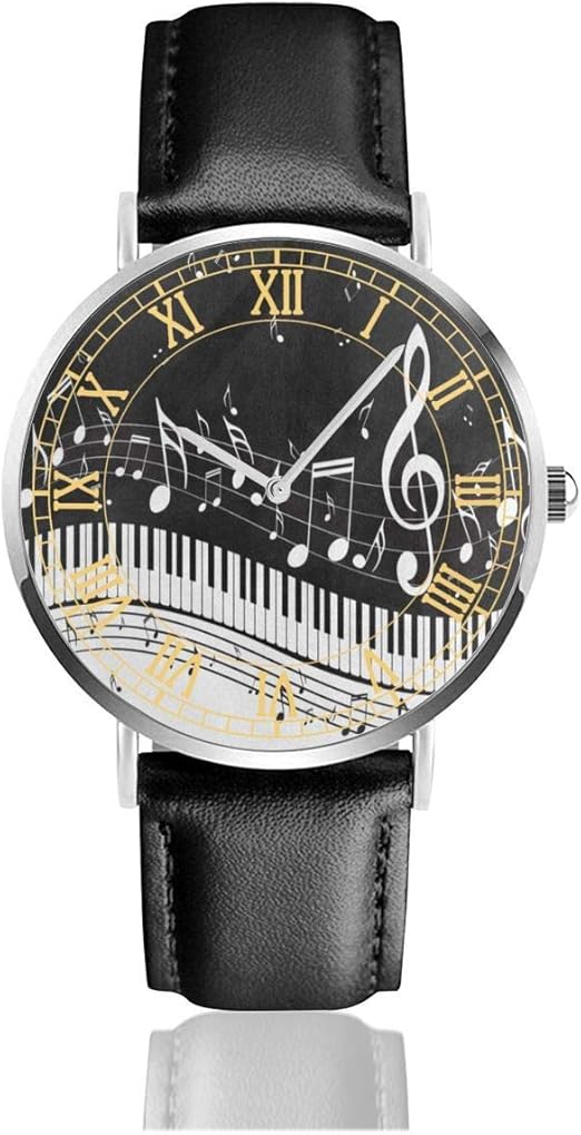 Mens Watch Abstract Piano Music Note Black Business Stainless Steel