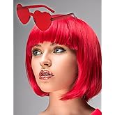 MIUSKATL Wig and Sunglasses 12 Inch Short Bob Wigs with Bangs for Women Costume Cosplay Party (Red)