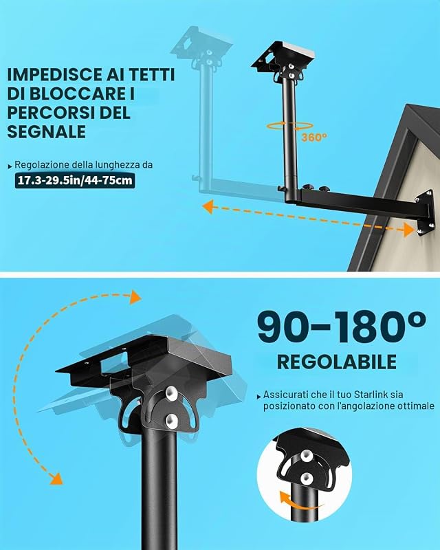 Starlink - Supporto Gen 3, regolabile a 360°, Starlink Gen 3, supporto Starlink con adattatore Starlink Gen 3, kit di montaggio a parete lungo Starlink