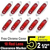 TMH 10 Pcs Mini Side Led Marker ( QR Model ) RED Light with Chrome Bezel , Universal LED Clearance Markers for Truck Trailer Boat ATV Marine Marker lights, side marker lights