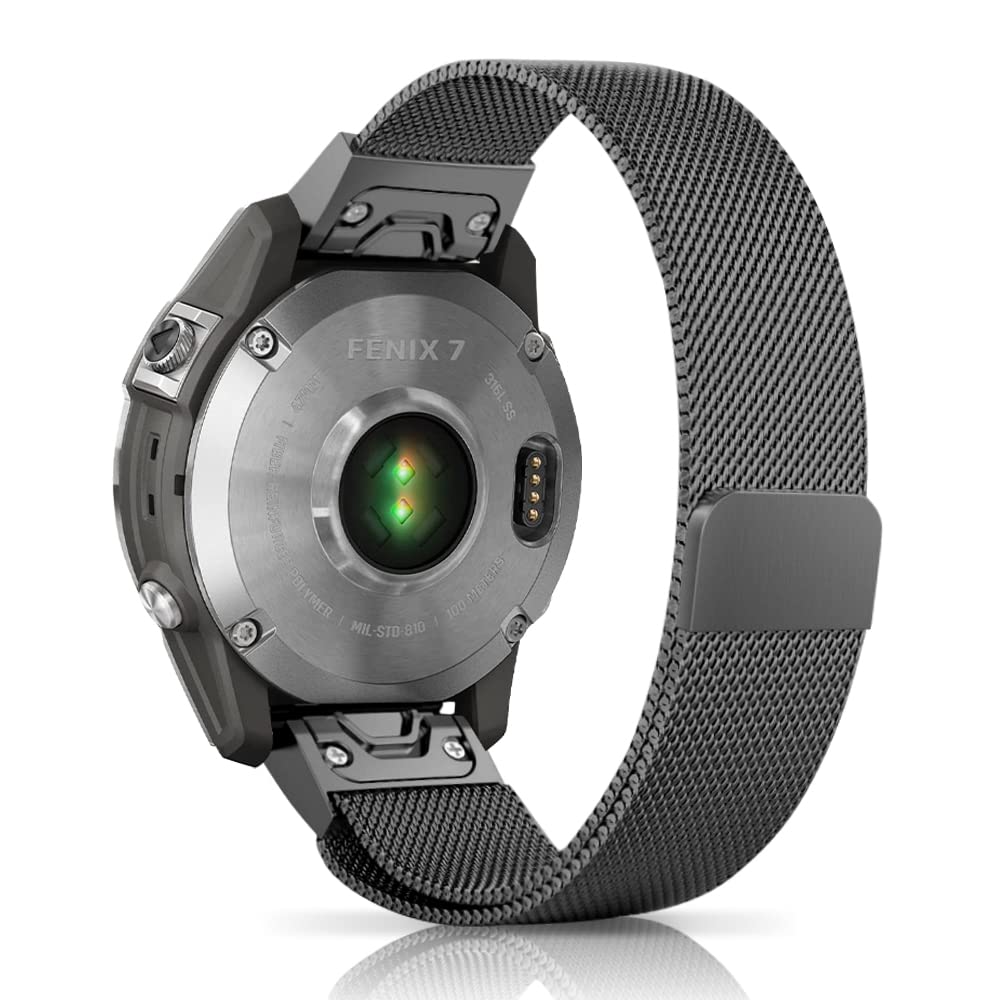 Niboow QuickFit 22mm Strap for Garmin Fenix 8, E 47mm, pro Solar, 7, 6, 5 Plus - Men Women Metal Watch Bands for Fenix 6, 6 Pro, 5 Plus - Black
