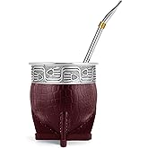 Cuopru Imperial Mate Gourd with Bombilla Set, Yerba Mate Tea Cup, Mate Straw and a Cleaning Brush Included, Guarda Rupestre - Fish Style (Brown)