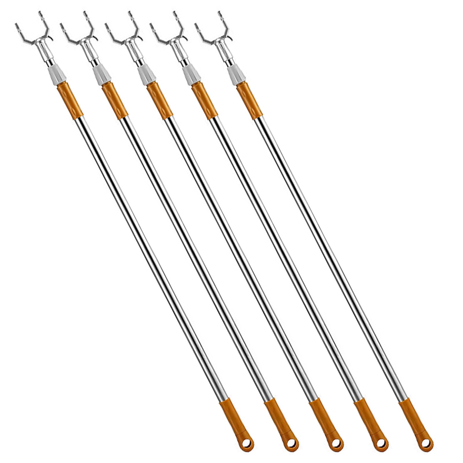 Wardrobe Hook Pole, 5 Pieces 1.6 Meters (63in) Retractable Pole Hook, Tretractable Clothing Reach Pole, Hanger Pole Suitable For Wardrobe, Clothes Line, Closet Hook, Clothes Rail (Brown)