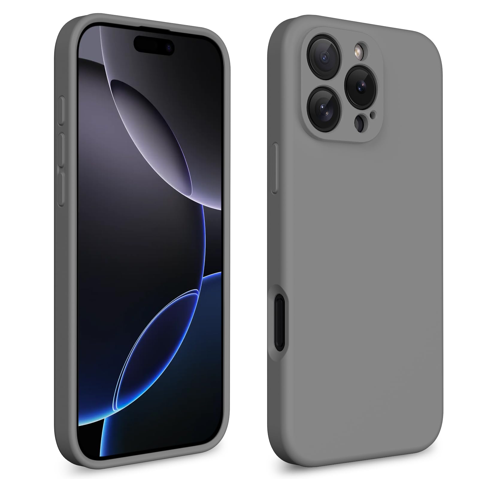 CALOOP Slim-Fit for iPhone 16 Pro Max Case,Skin Soft Liquid Silicone,Sturdy Hard Frame Shockproof Cover with Anti-Scratch Microfiber Lining,Full Protection for Screen and Lens,6.9 inch,Space Gray