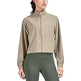 altiland Women's Athletic Running Yoga Gym Track Zip Up Cropped Jackets UPF 50+ Sun Protection Long Sleeve Workout Shirts