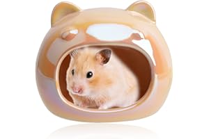 PENCK Ceramic Hamster Hide Cute Dwarf Hamster Hideout Habitats Hideaway House Cozy Bed Mini Chinchilla Gerbils Mice Hut Small Animals Sand Bath Cave Cage Accessories (Orange)