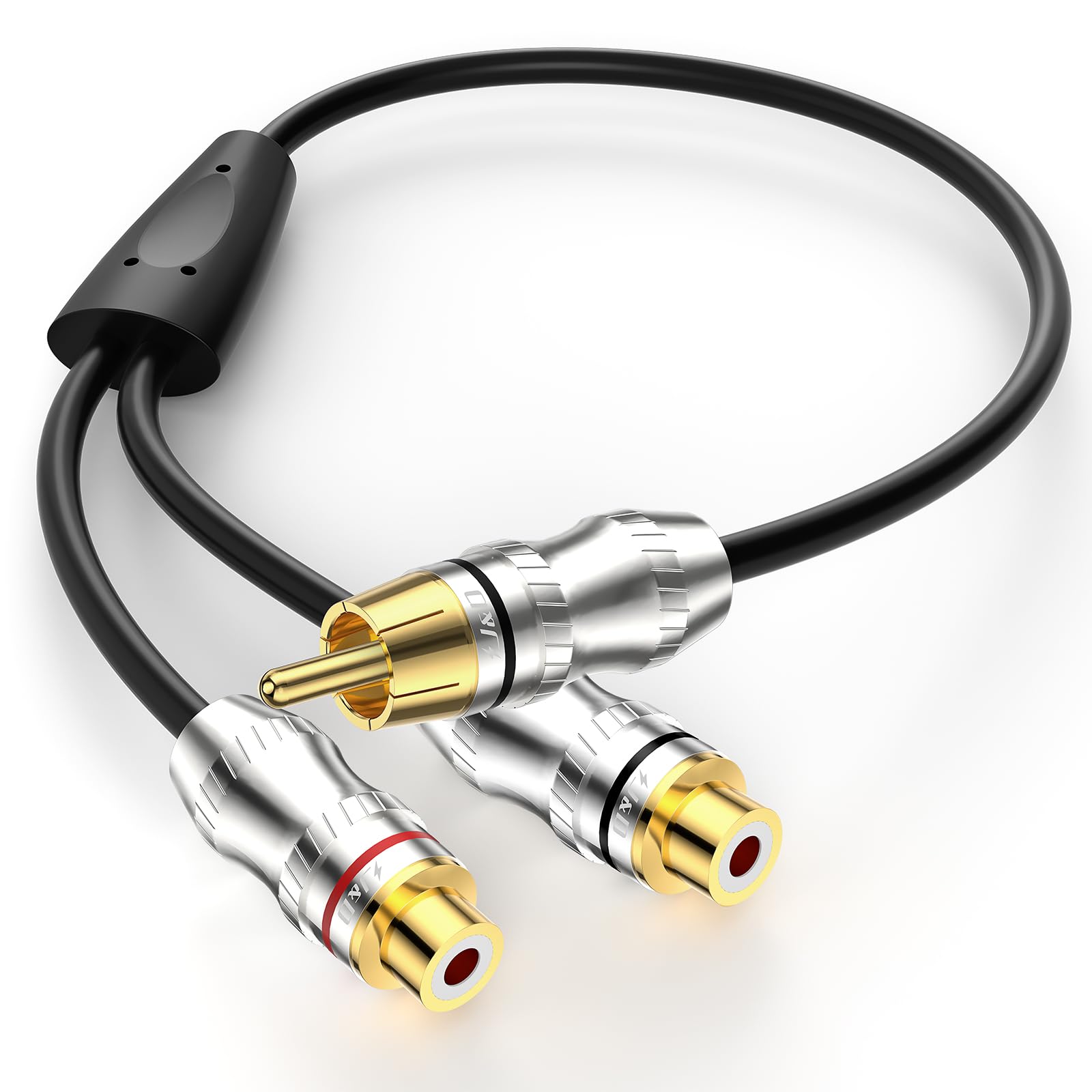 J&D RCA Y-Splitter Cable, RCA Male to 2 Female Gold-Plated Digital Stereo Audio Adapter, 0.3 Meter – Short Extension Cord for Speakers, Amplifiers, and Home Audio Systems