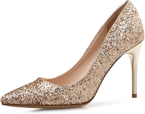 Amazon ローローluoluo ハイヒール パンプス 結婚式 靴 レディース グラデーション 大きいサイズ ピンヒール靴 セクシー 美脚 パーティー お呼ばれ 7cmヒール ゴールド 22 5cm モカシン