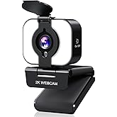MELCAM 2K Webcam for PC, Web Camera with Microphone, Light, Privacy Cover, Plug and Play Autofocus USB Computer Camera for Laptop, Desktop, PC, Mac, Zoom, Skype, Meeting, Streaming(Black)
