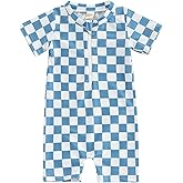 Lukivech Toddler Baby Boy Rash Guard Swimsuit Checkerboard Short Sleeve One Piece Zipper Bathing Suit Swimwear Beach Sunsuit