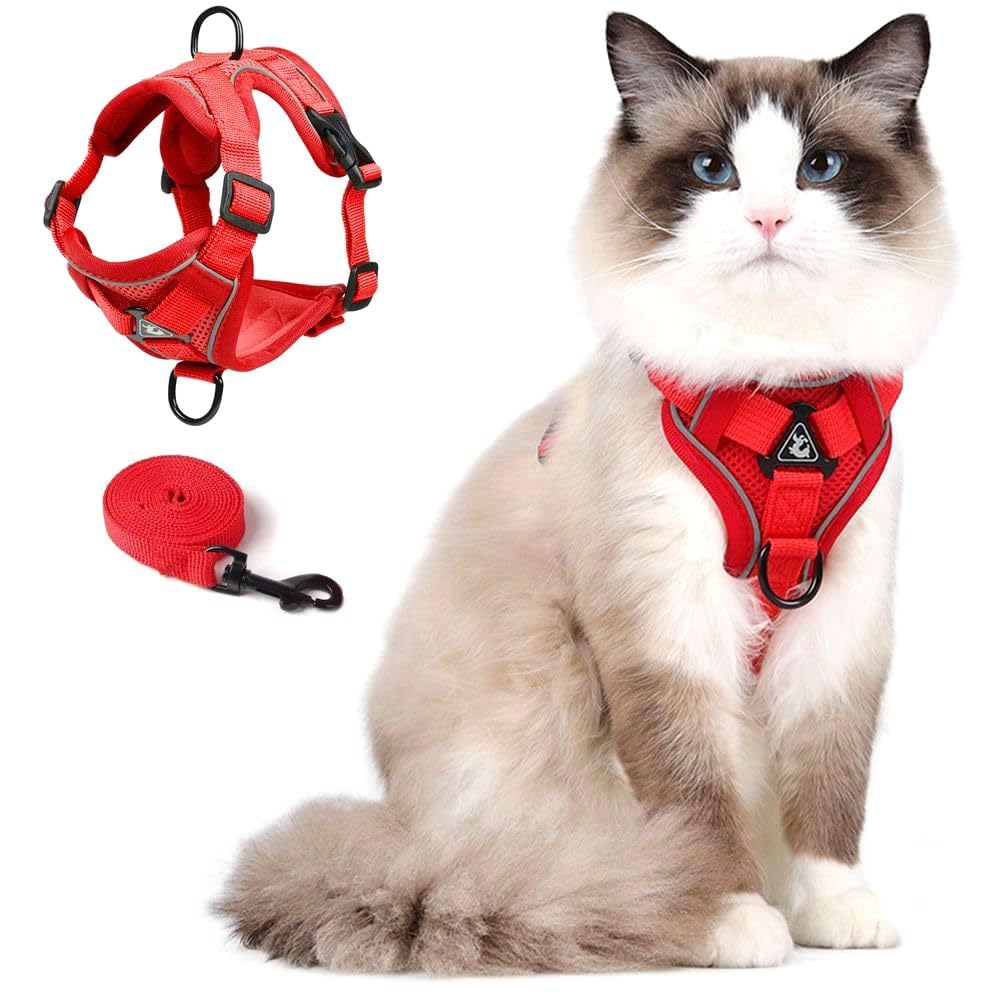 Cat Harness and Leash Set, Upgraded Escape Proof Adjustable Kitten Vest with Lead for Small Cat Outdoor Walking, Soft Breathable Mesh Jacket with Reflective Strips for Dark Night (S, Fresh Red) — image 1