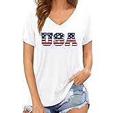 TIEEI 4th of July Shirts Women USA T-Shirt American Flag V-Neck Tee Tops