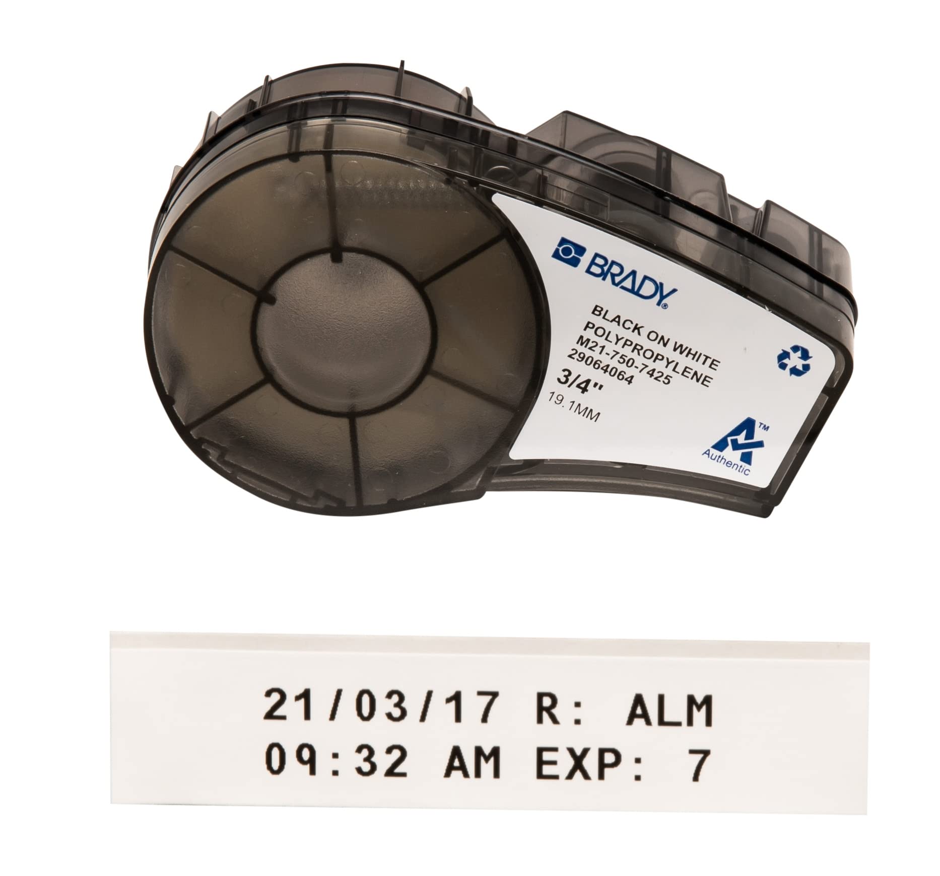 Brady Polypropylene Label Tape for Label Printers M210 & M211 – Chemical & Cryogenic Resistant Laboratory Labels – Black on White, Matte (19.05 mm x 6.4 m) – M21-750-7425