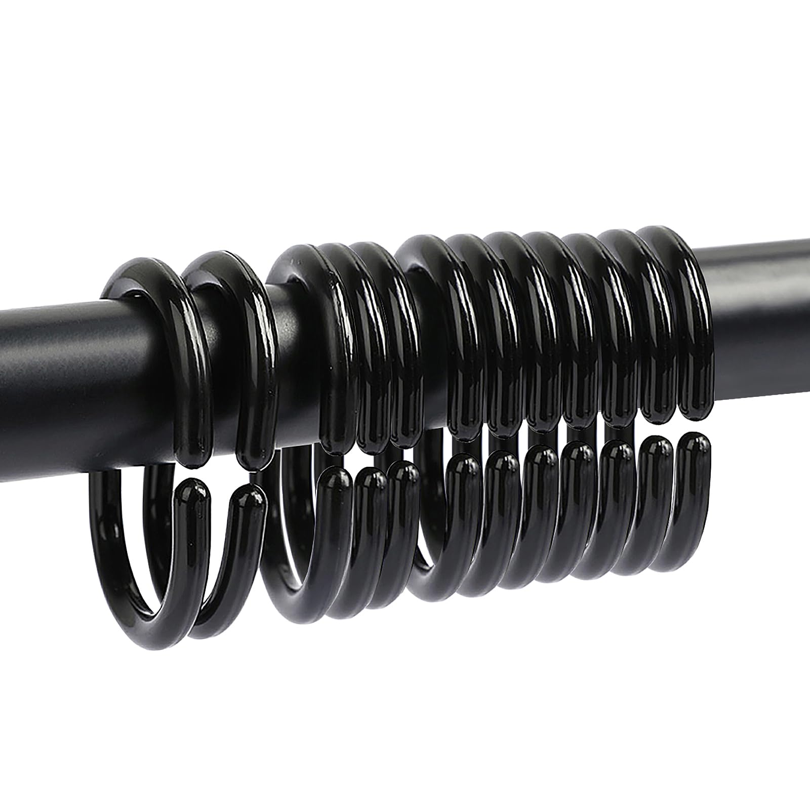 Qulable 24 pcs Shower Curtain Rings Plastic Shower Curtain Hooks C-Shaped Rings Hook Hanger Bath Drape Loop Clip Glide Bathroom Shower Window Rod (Black)