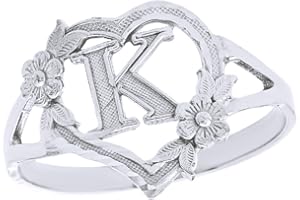 CaliRoseJewelry Silver Initial Alphabet Personalized Heart Ring - Letter K