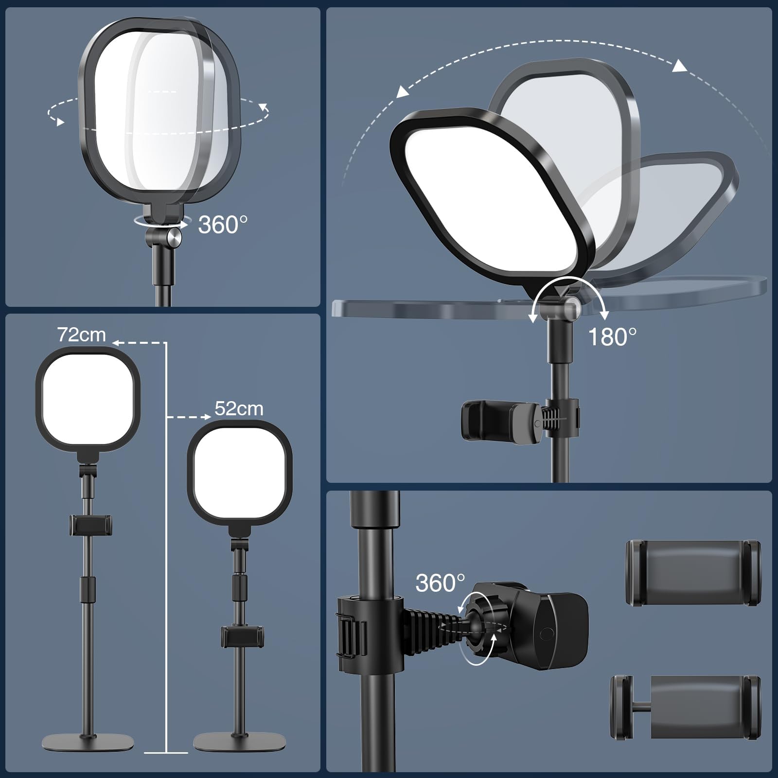 Schreibtischlampe LED für Videokonferenz, LitONES Dimmbar Tisch Ringlicht mit Stativ Handy - 3 Lichtfarben + 10 Helligkeiten, CRI 97.8 Augenschutz Bürolampe für Home-Office, Streaming, Webcam, Laptop 7