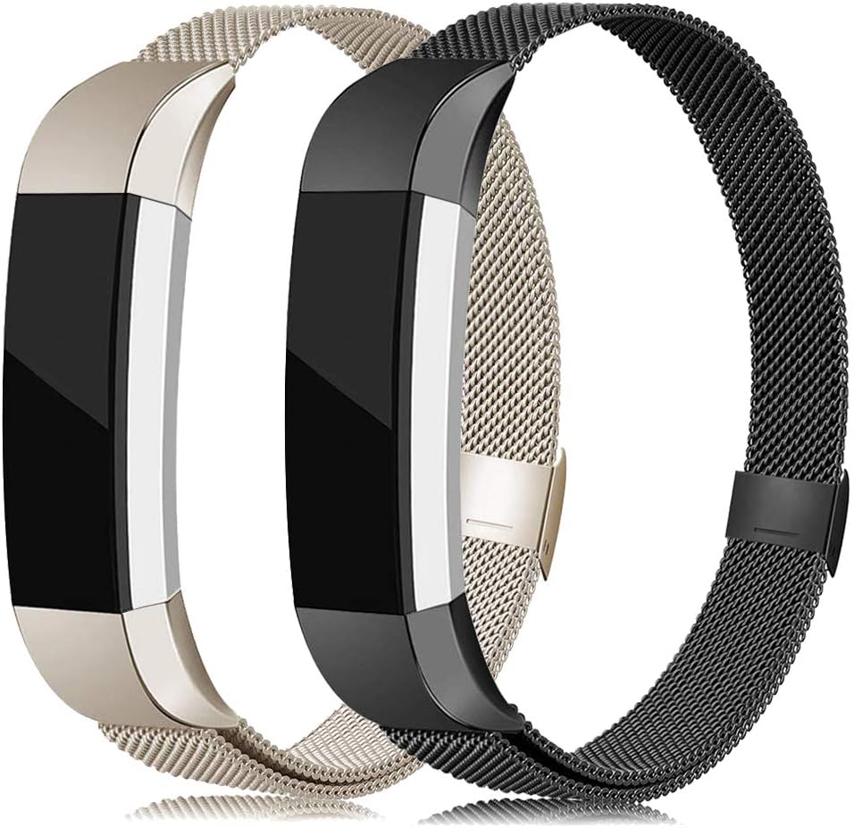 LNOOIU Metal Bands Compatible with Fitbit Alta, Replacement for Alta HR Stainless Steel Bands Adjustable Accessory Wristband for Alta Bracelet Women Men Girls Boys(2 Pack Small D)