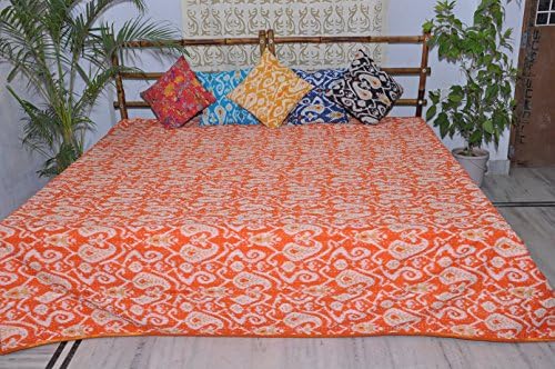 Quilts King Size Ikat Orange Cotton Comforters By Kanthaa