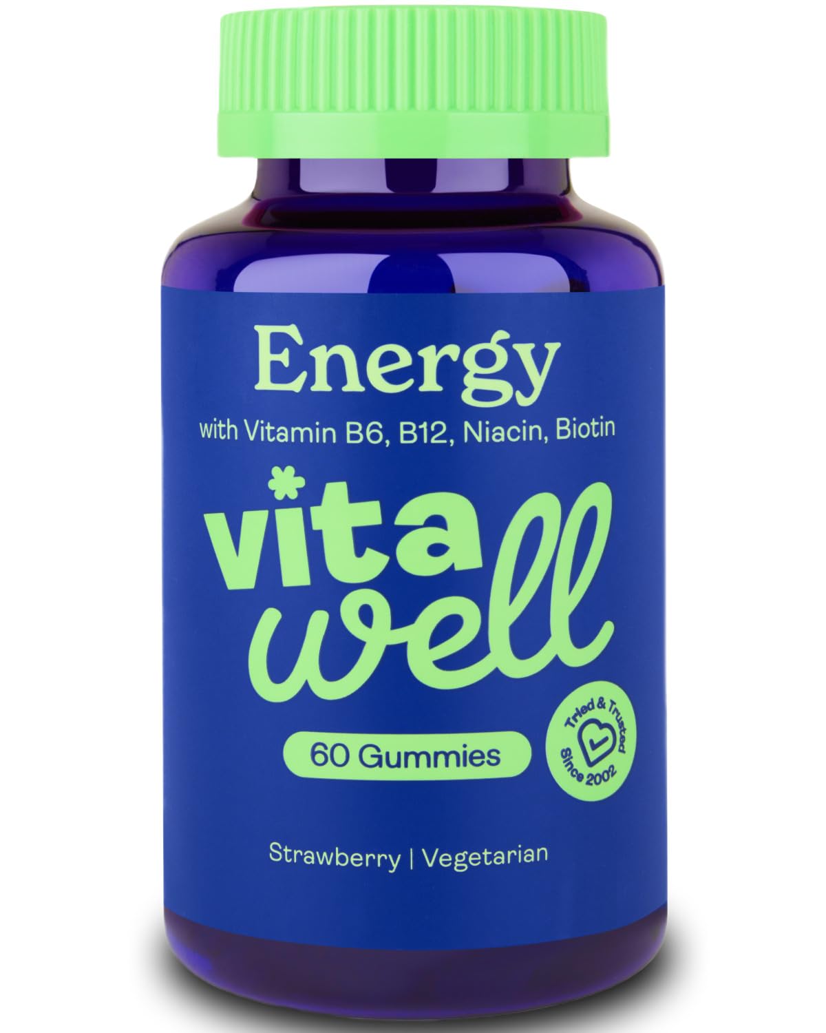 Vitawell Energy Vitamin Gummies - 60 Strawberry Flavour Gummies | High Strength Chewable Sustained Endurance Vitamins | Vitamins B6 + B12 + Niacin | Alternative to Energy Drinks, Gels & Pills