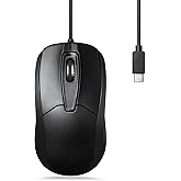 Perixx PERIMICE-209C USB Type C Wired Optical Mouse - 5.9 Ft Cable - 1000 DPI - Black, (11994)