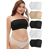 MakeMeChic Women's Plus Size 5 Pieces Ruched Front Strapless Bra Seamless Stretchy Bandeau Tube Top Bra Set