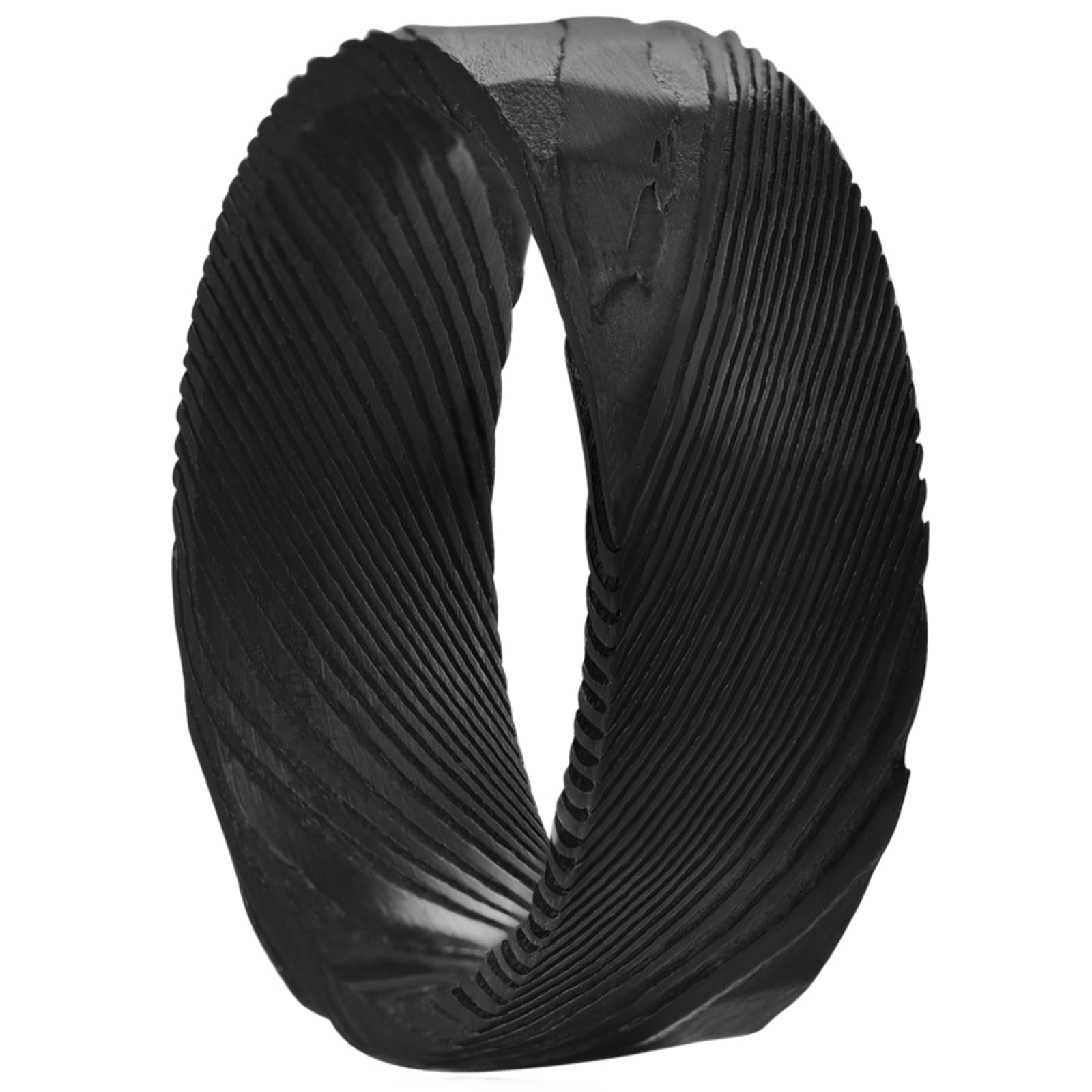 NUNCAD 8mm Black Damascus Rings for Men Wedding