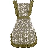 Pinknoke Vintage Pinafore Apron Dress for Women with Pockets Cute Floral Chef Aprons for Kitchen Cooking Baking Gardening