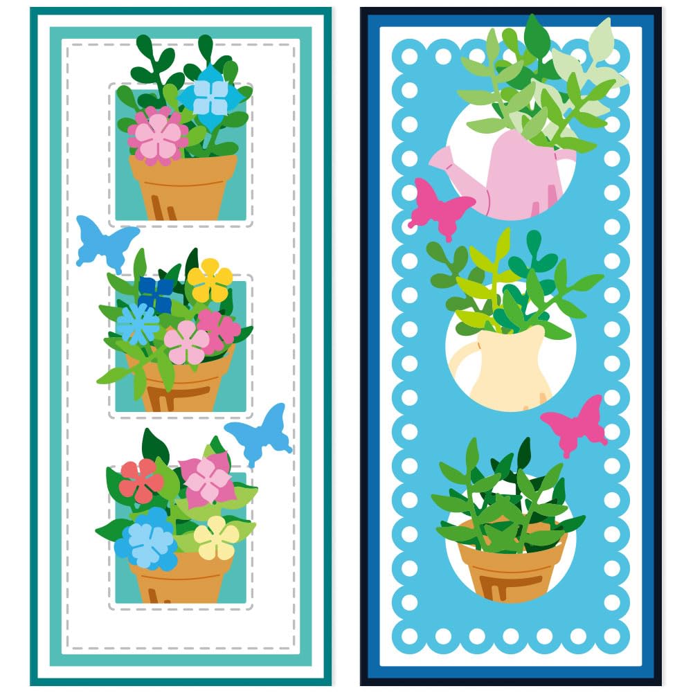 DELORIGIN 2 Styles 3D Potted Plant Frame Cutting Dies Card Borders Stitch Die Cut Carbon Steel Die Cuts Stencils Card Scrapbooking Embossing Template Dies for DIY Paper Craft Albums Gift Decor