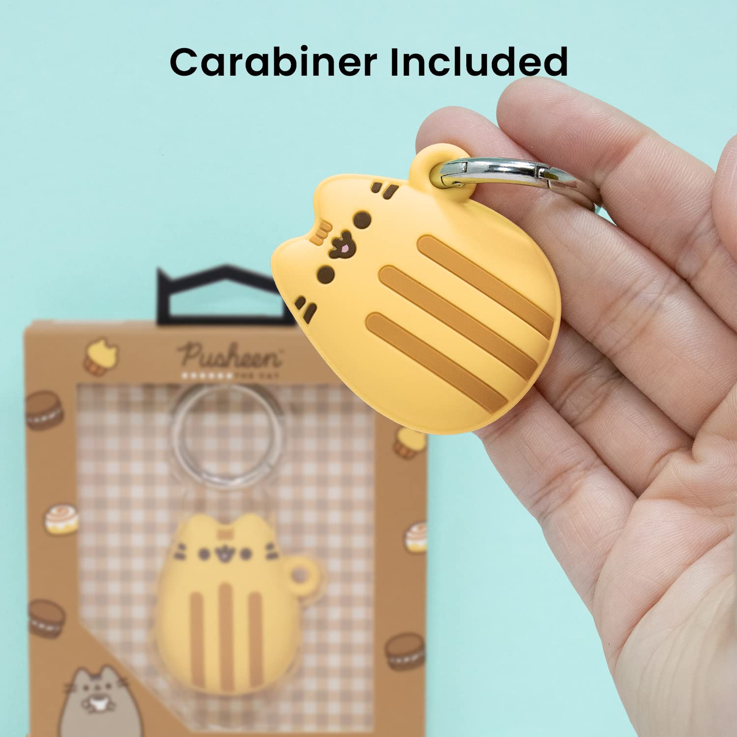 iFace x Pusheen Café Series Silicone Protective Cover Compatible with Apple AirTag [Cute Character Case] [Carabiner Keychain Clip Included] - Madeleine