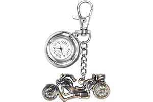 JewelryWe Novelty Pocket Watch Classic Key Chain Watch Steampunk Fob Half Hunter Motorcycle Pendant Quartz Watch Necklace, fo