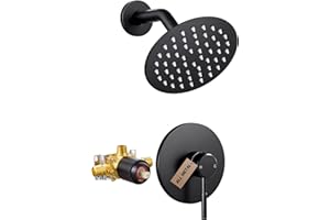 Wintap Shower Faucet Set, Matte Black Shower Head and Handle Set with Pressure Balance Valve, Stainless Steel Shower Faucet, 6 Inch Single Handle Control Shower Valve and Trim Kit (WT-3317BK)