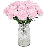 Fqueelvys 16PCS Pink Carnations Artificial Flowers 14.8'' Fake Carnation Silk Flowers with Single Stem Faux Carnations Flowers for Home Table Centerpiece Wedding Decor Floral Arrangements (Light Pink)