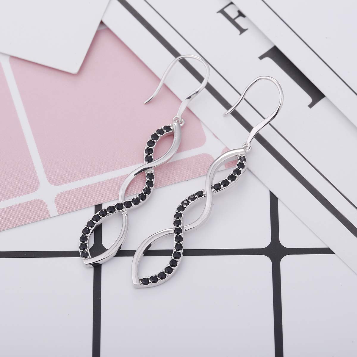 Women\'s Silver Earring Black Drops, Swirl Twist Pendant, Hook Earrings DE0062K