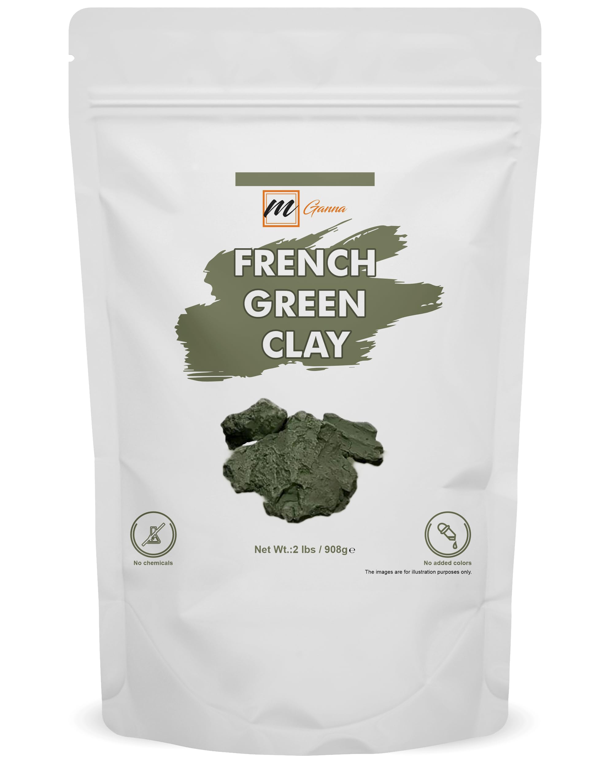 mGanna French Green Clay Powder 908 g / 2 lbs | Illite Montmorillonite Clay for Facial Masks, Creams, Soft Peels and Scrubs, and Soap Making