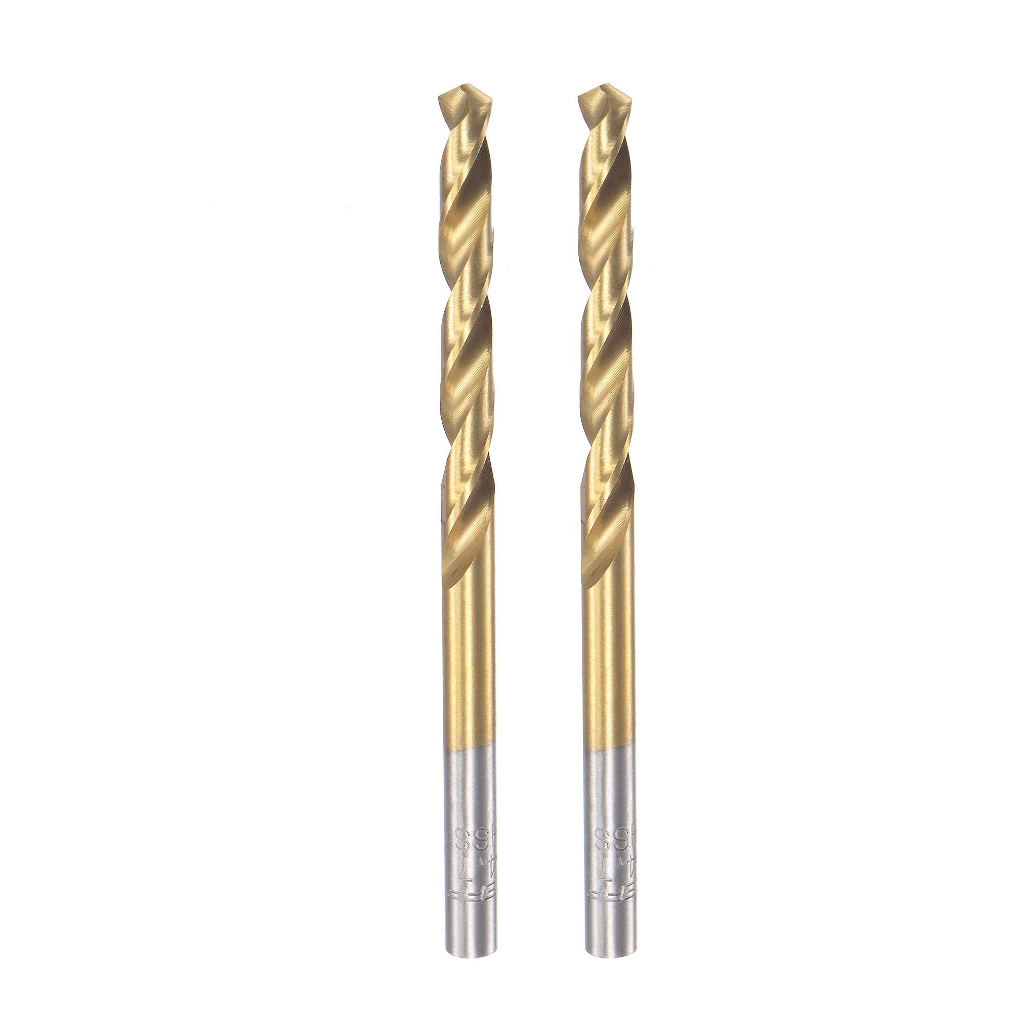 sourcing map High Speed Steel Straight Shank Twist Drill Bit Fully Ground Titanium Coated 4.7mm Drill Diameter 80mm Total Length 40mm Drill Bit Length 2 Pcs