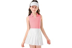 Soneven Girls Sleeveless Golf Polo Shirts V Neck Tennis Shirts Quick Dry Athletic Tank Tops for Age 5-16 Years