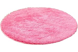 Kekon Ultra Soft Indoor Modern Round Area Rugs Fluffy Non-Slip Floor Carpets Silky Mat for Living Room Bedroom Kids and Baby Room Nursery and Pet, 1.3ft (Rose)