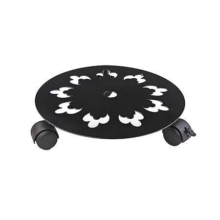 Sharpex Metal Caddy Iron Dolly on Round Rack Rustproof Sturdy Potted Indoor Outdoor Plant Stand/Trolley Casters with Rolling Wheels for Garden and Home - Black