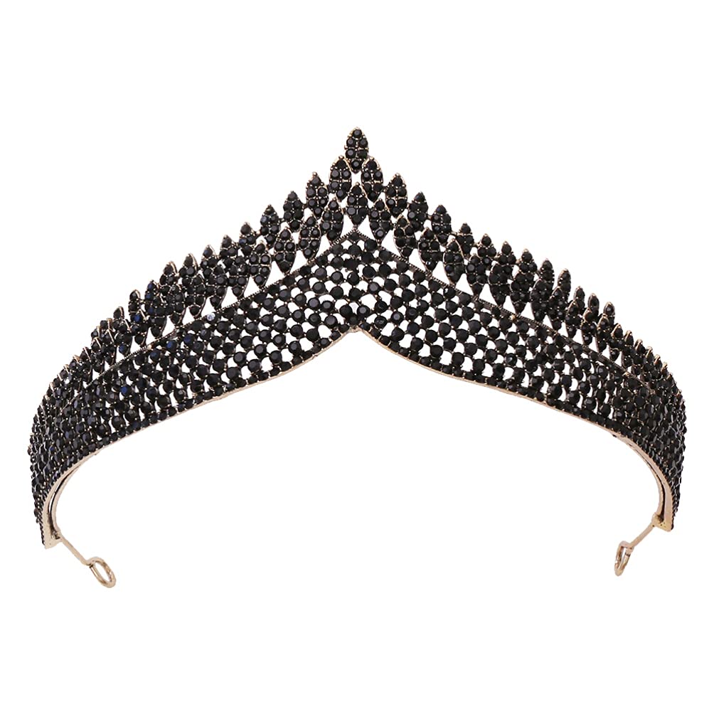 FRCOLOR Vintage Baroque Queen Crown Black Crystal Queen Crowns and Tiaras Costume Party Accessories for Wedding Halloween Prom