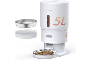 NITYERS Automatic Cat Feeder - 5L Anti-Clog Cat Food Dispenser Keeps Dry Food Fresh, 10s Voice, 1-6 Meals/Day, Programmable Portions, 180-Day Battery Life, Easy to Clean Auto Pet Feeder for Multi Cats & Dogs