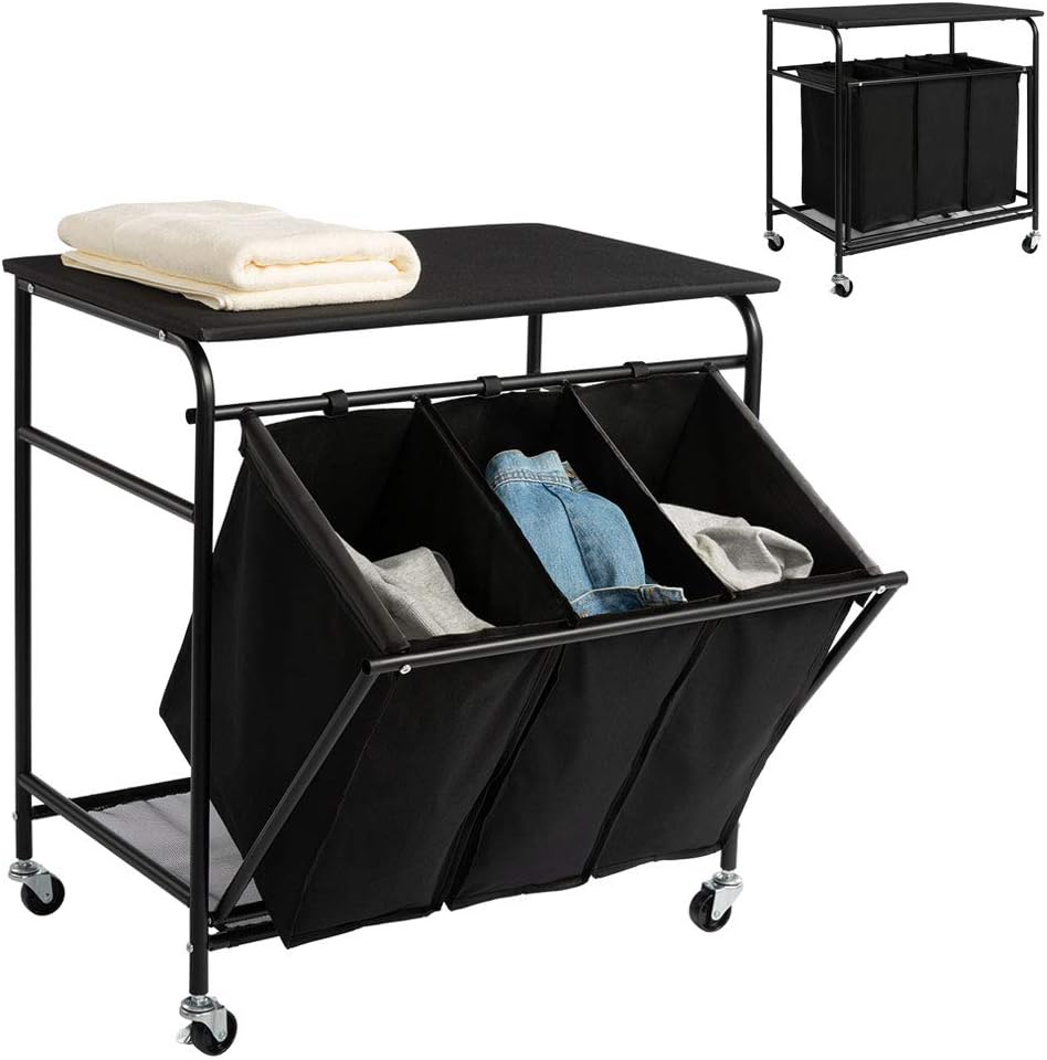 PARANTA Laundry Sorter Cart Heavy Duty 3 Bags Classic