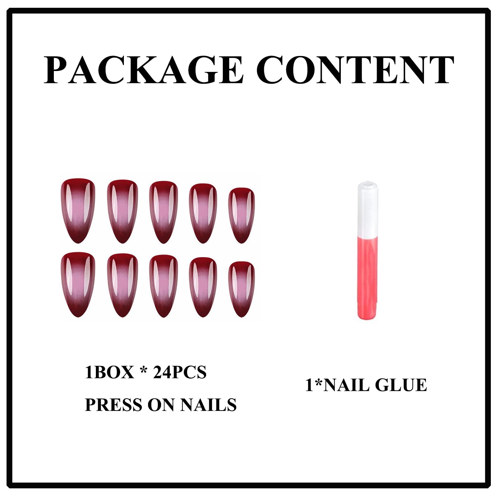 MERVF Almond Press on Nails Medium Fake Nails Aura Rose Red Stiletto Glue on Nails Gradient Press ons with Goth Design Acrylic Nails 24pcs Glossy - Image 4
