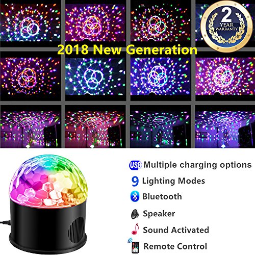 Party Lights Disco Strobe Ball 2018 New Generation Sound Activated Rotating with USB Charging Bluetooth Speaker Machine Remote Control 9 Colors Lighting for DJ birthday Dancing Wedding - Thumbnail 5